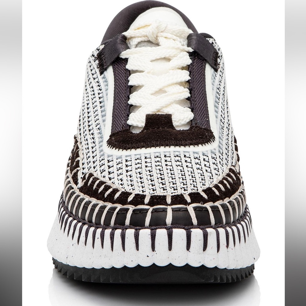 Chloe Nama Woven Stitch-Trim Platform Sneaker Size 38 White Black & Brown NIB - Picture 5 of 17